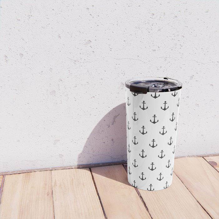 Simple black white modern nautical anchor Travel Mug Gallery Image 4