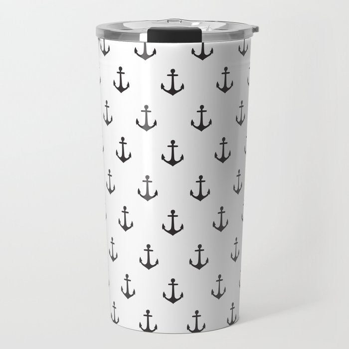 Simple black white modern nautical anchor Travel Mug Gallery Image 1