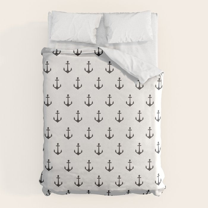 Simple black white modern nautical anchor Duvet Cover Gallery Image 6