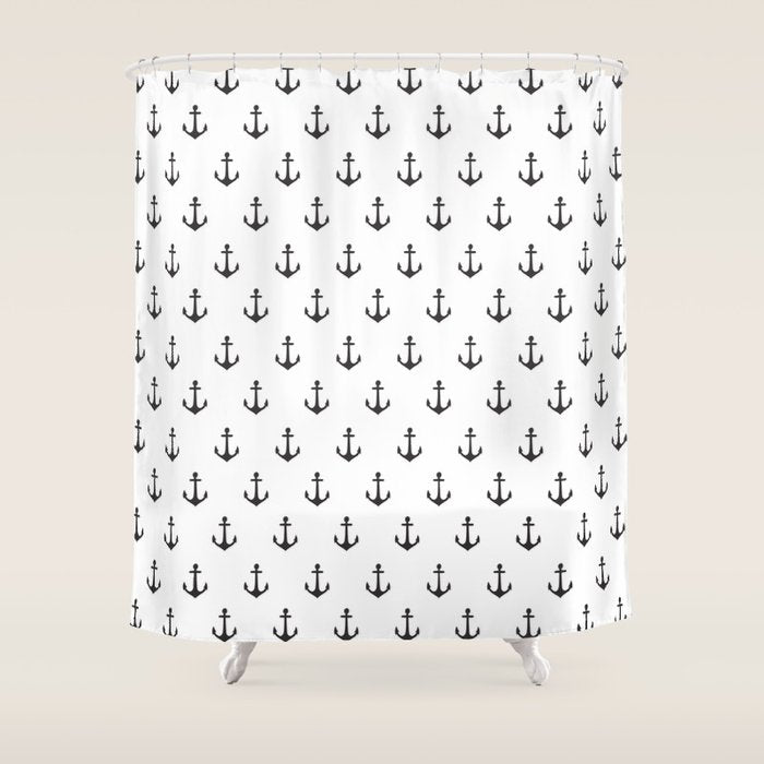 Simple black white modern nautical anchor Shower Curtain Gallery Image 1