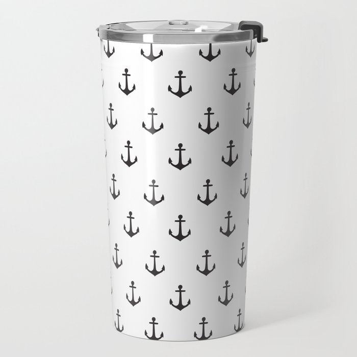 Simple black white modern nautical anchor Travel Mug Gallery Image 2