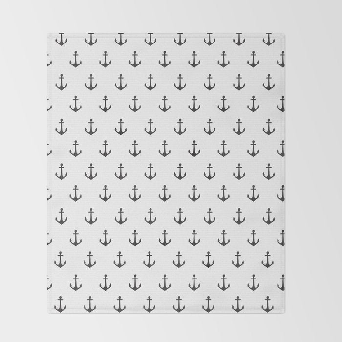 Simple black white modern nautical anchor Throw Blanket Gallery Image 2