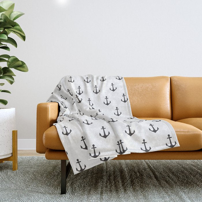 Simple black white modern nautical anchor Throw Blanket Gallery Image 1