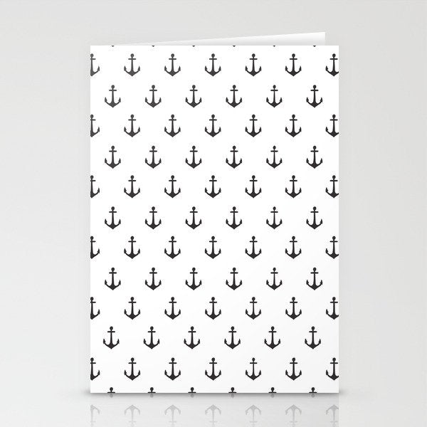 Simple black white modern nautical anchor Stationery Card Gallery Image 1