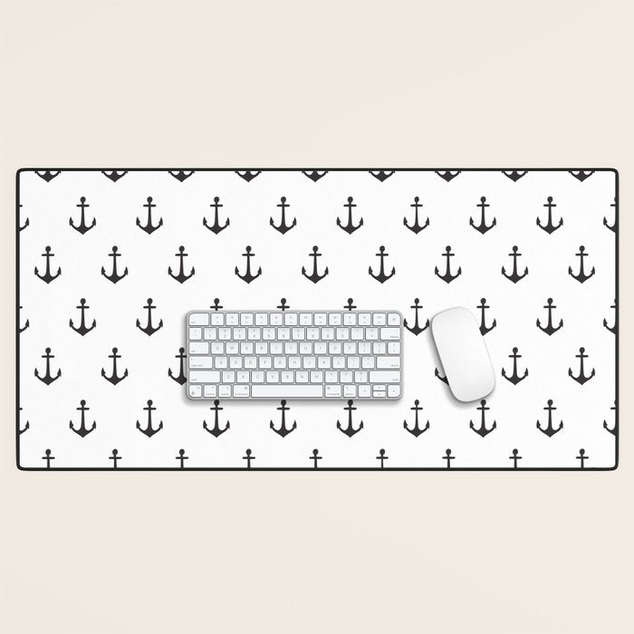 Simple black white modern nautical anchor Desk Mat Gallery Image 1