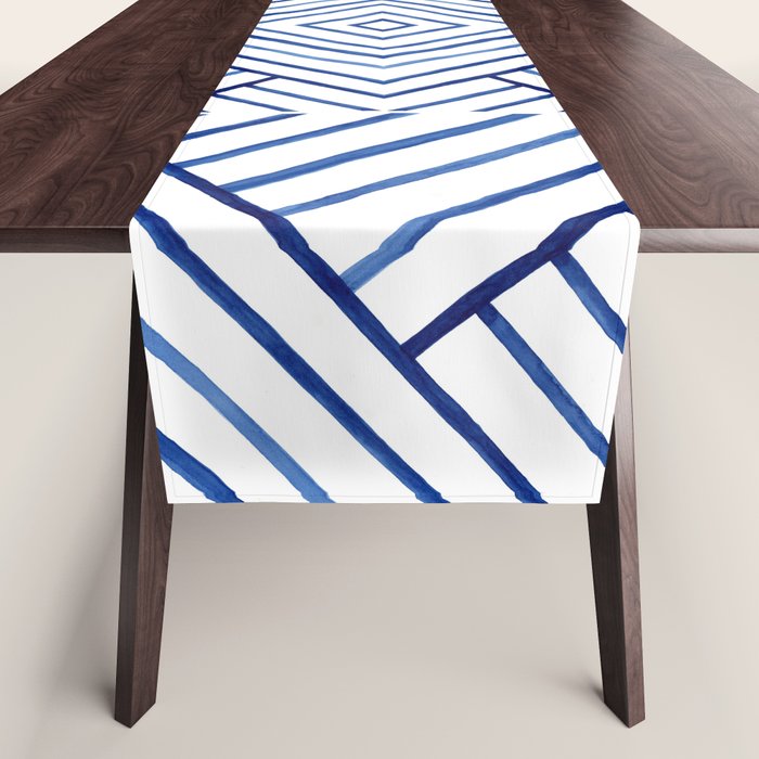 Watercolor lines pattern | Navy blue Table Runner Gallery Image 1