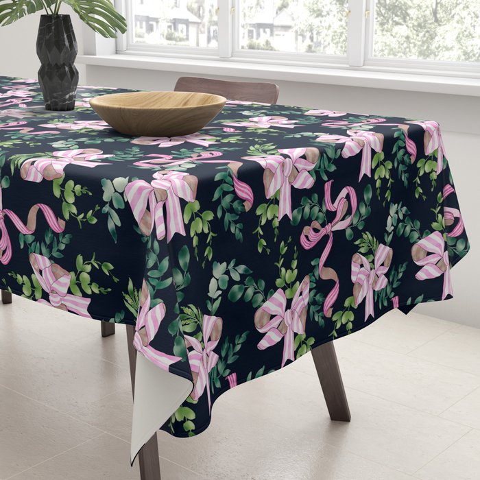 Whimsical Cheerful Bows Plants Tablecloth Gallery Image 3