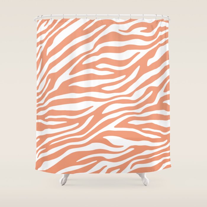 Coral Zebra Animal Print Shower Curtain Gallery Image 1