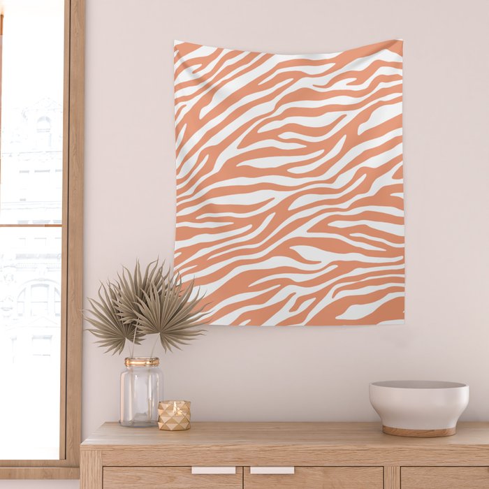 Coral Zebra Animal Print Wall Tapestry Gallery Image 2