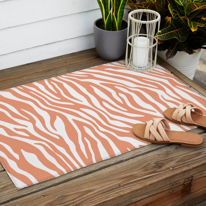 Coral Zebra Animal Print Outdoor Rug Gallery Image 2