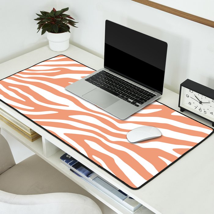 Coral Zebra Animal Print Desk Mat Gallery Image 2