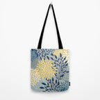 Festive, Floral Prints and Leaves, Yellow, Gray, Navy Blue, Teal Tote Bag Gallery Image 2