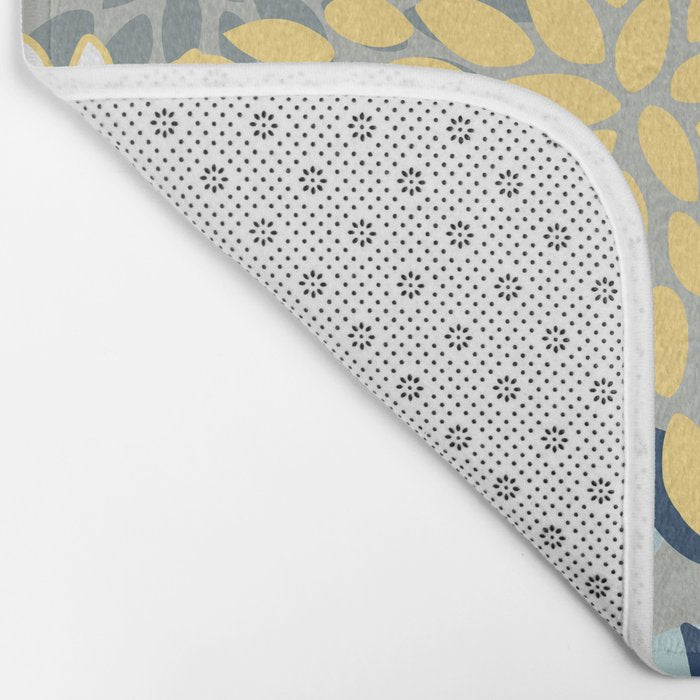 Festive, Floral Prints and Leaves, Yellow, Gray, Navy Blue, Teal Bath Mat Gallery Image 2