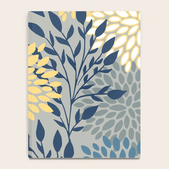 Festive, Floral Prints and Leaves, Yellow, Gray, Navy Blue, Teal Notebook Gallery Image 4