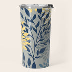 Festive, Floral Prints and Leaves, Yellow, Gray, Navy Blue, Teal Travel Mug Gallery Image 2