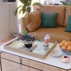 Festive, Floral Prints and Leaves, Yellow, Gray, Navy Blue, Teal Serving Tray Gallery Image 2