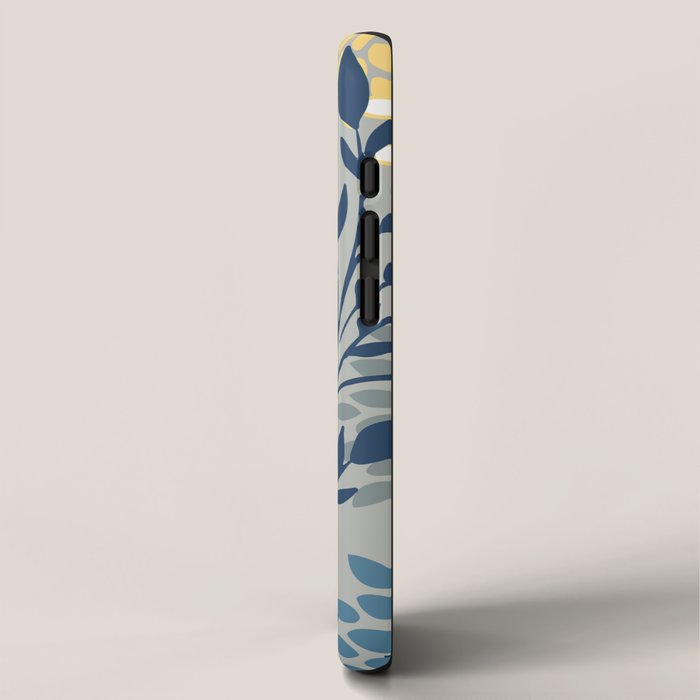 Festive, Floral Prints and Leaves, Yellow, Gray, Navy Blue, Teal iPhone Case Gallery Image 2