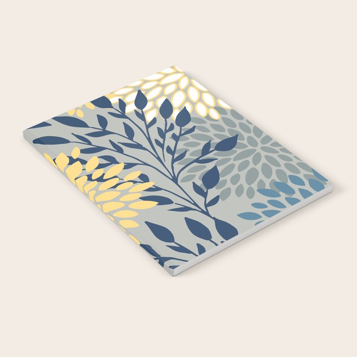 Festive, Floral Prints and Leaves, Yellow, Gray, Navy Blue, Teal Notebook Gallery Image 2