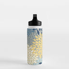 Festive, Floral Prints and Leaves, Yellow, Gray, Navy Blue, Teal Water Bottle Gallery Image 3