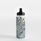Festive, Floral Prints and Leaves, Yellow, Gray, Navy Blue, Teal Water Bottle Gallery Image 2