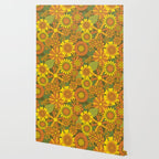 Orange, Brown, Yellow and Green Retro Daisy Pattern Wallpaper Gallery Image 2