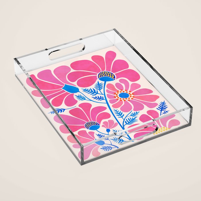 Pink Wildflowers - Floral Illustration Acrylic Tray Gallery Image 1