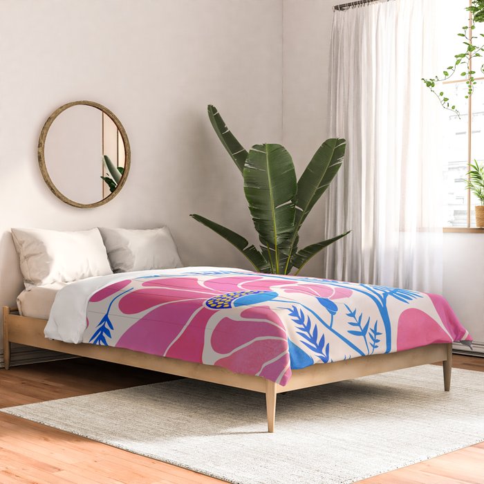Pink Wildflowers - Floral Illustration Comforter Gallery Image 2