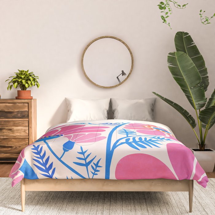 Pink Wildflowers - Floral Illustration Comforter Gallery Image 3