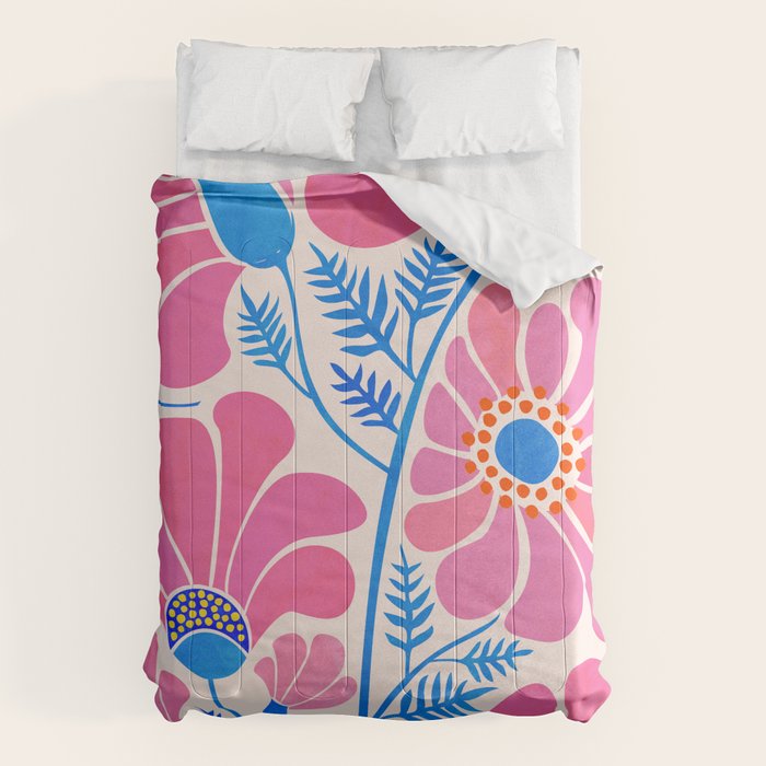 Pink Wildflowers - Floral Illustration Comforter Gallery Image 1