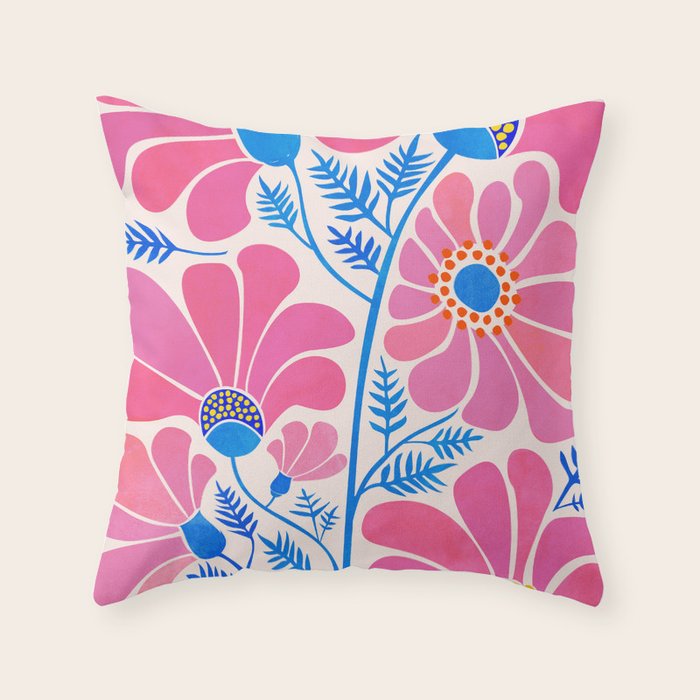 Pink Wildflowers - Floral Illustration Throw Pillow Gallery Image 6