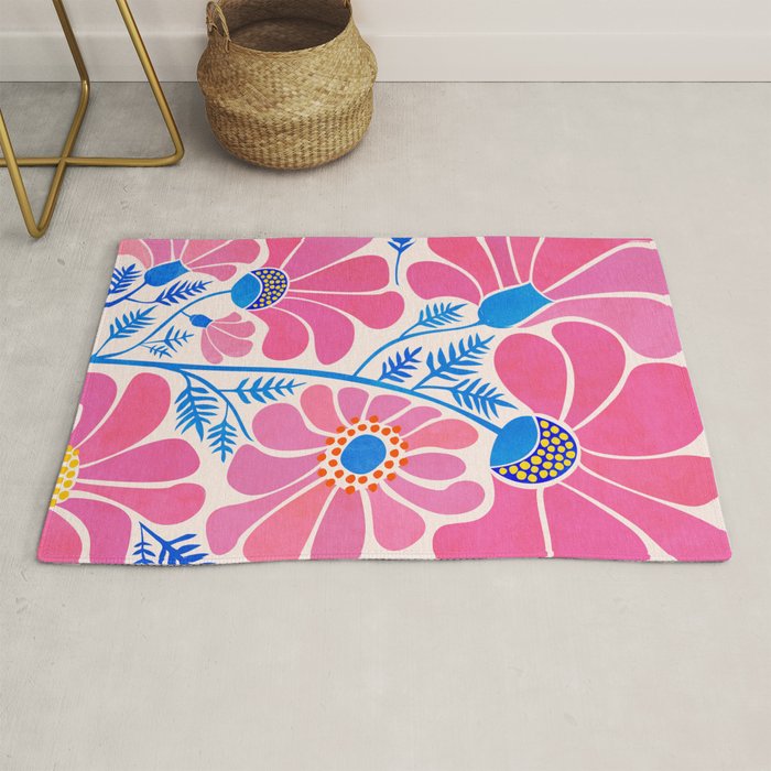 Pink Wildflowers - Floral Illustration Rug Gallery Image 1
