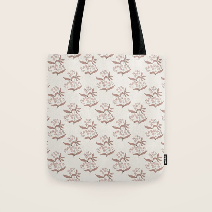 Block Print Line Art Floral - Pink Brown Tote Bag Gallery Image 1