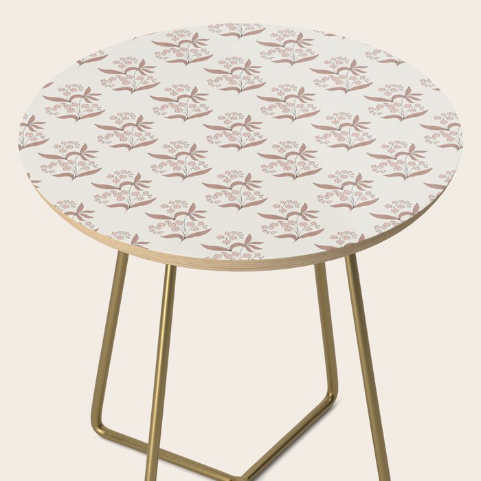 Block Print Line Art Floral - Pink Brown Side Table Gallery Image 2