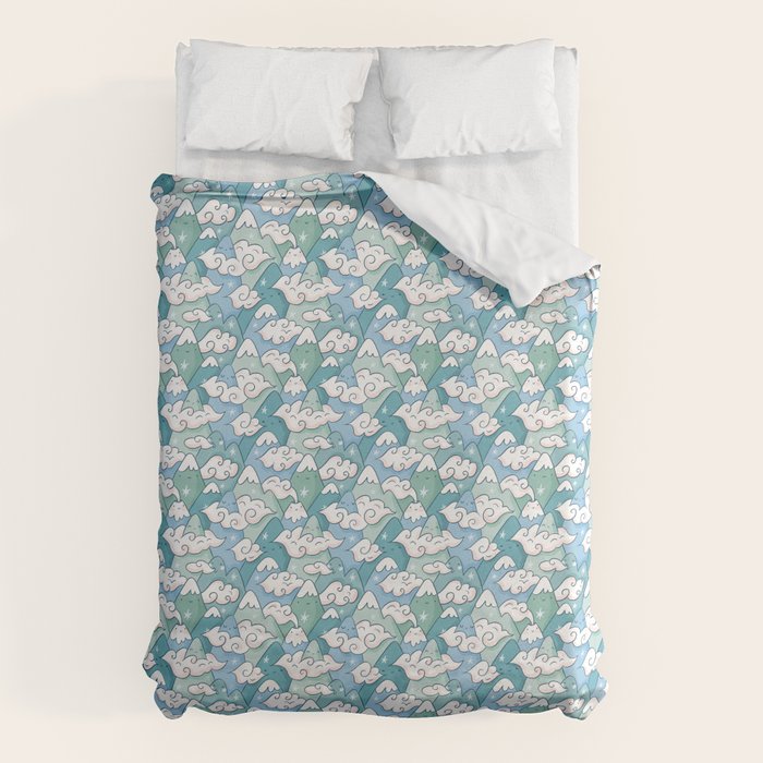 Cute mountains in clouds Duvet Cover