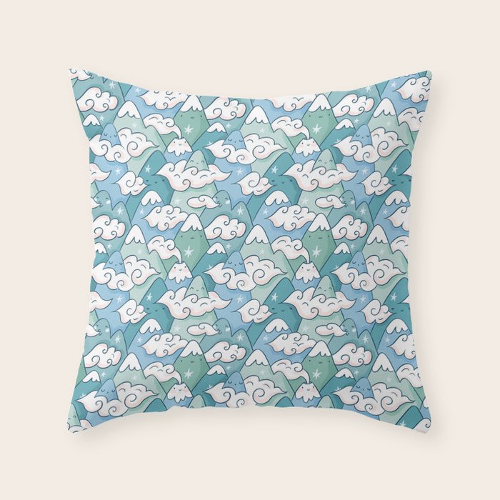 Cute mountains in clouds Throw Pillow Gallery Image 6