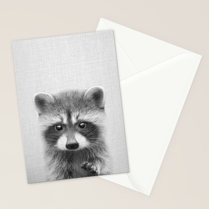 Raccoon - Black & White Stationery Card Gallery Image 2