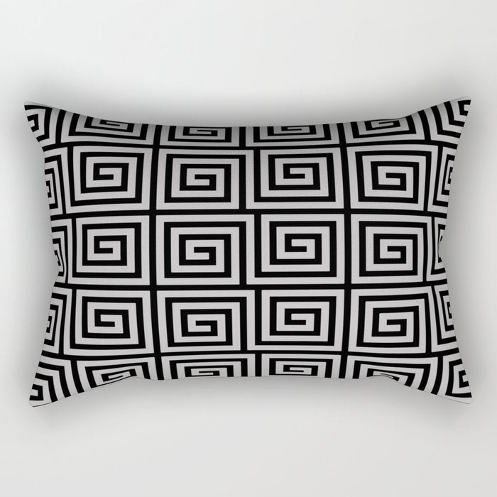 Greek Key Pattern Black and Gray Rectangular Pillow Gallery Image 2