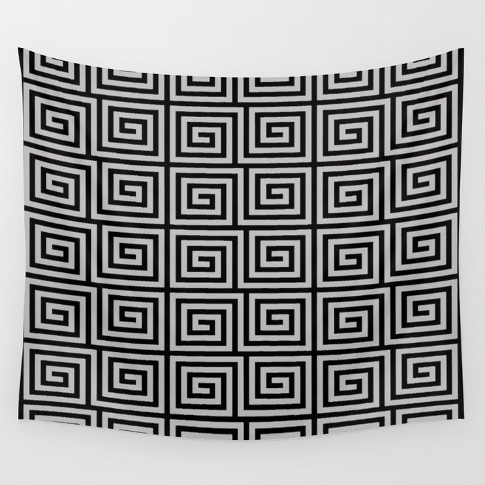 Greek Key Pattern Black and Gray Wall Tapestry Gallery Image 4