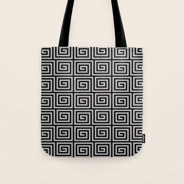 Greek Key Pattern Black and Gray Tote Bag Gallery Image 1