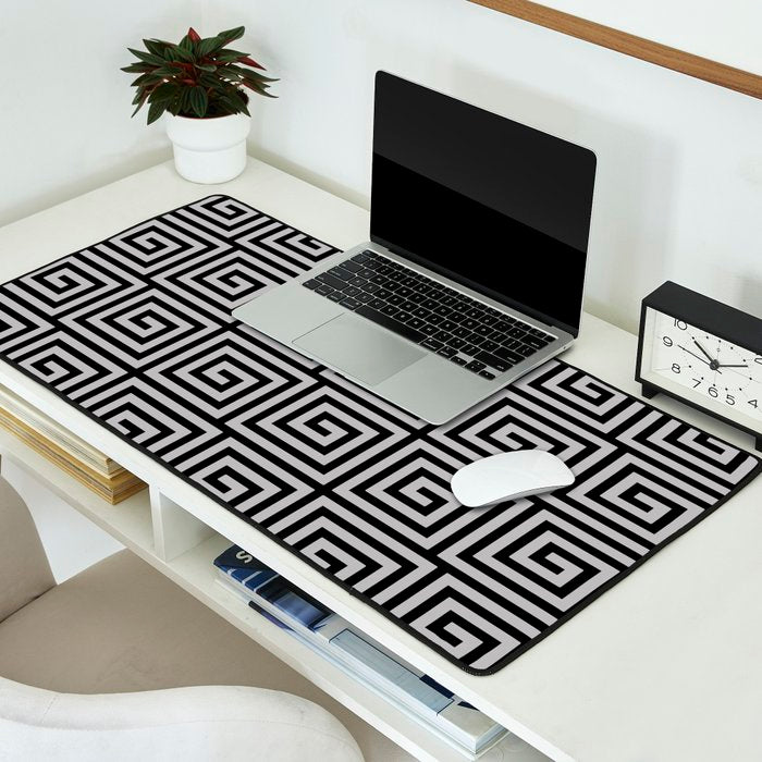 Greek Key Pattern Black and Gray Desk Mat Gallery Image 2