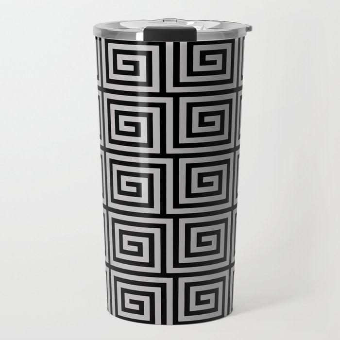 Greek Key Pattern Black and Gray Travel Mug Gallery Image 1