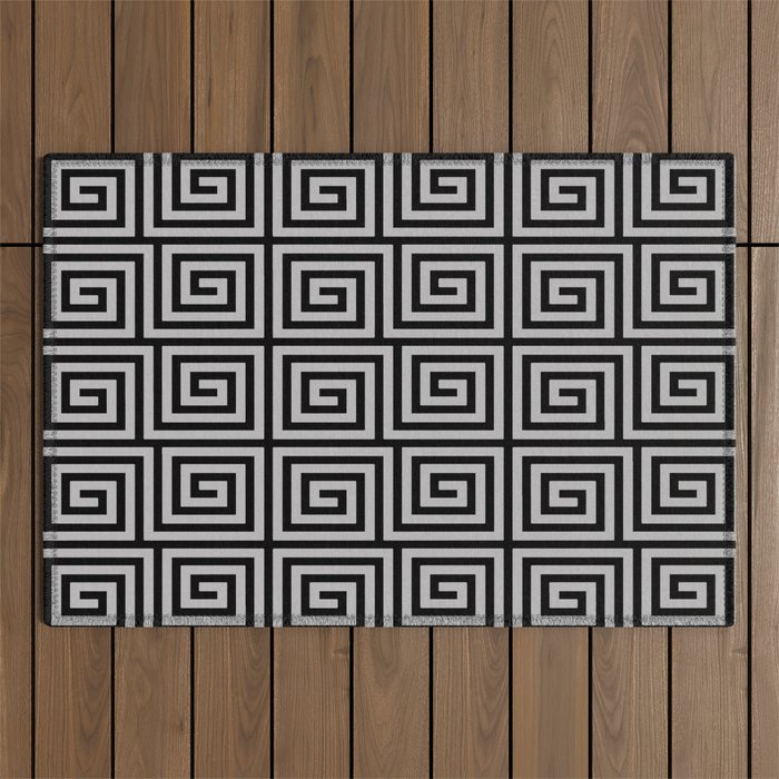 Greek Key Pattern Black and Gray Outdoor Rug Gallery Image 1