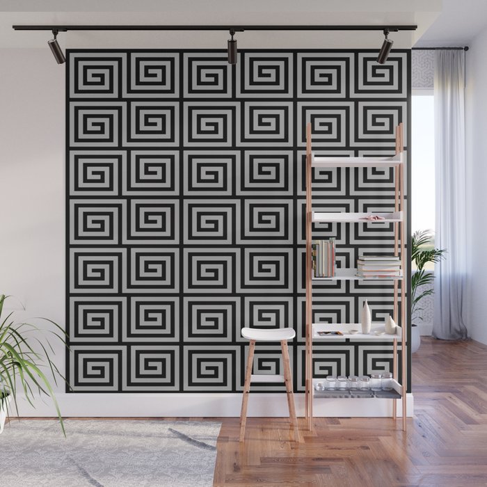 Greek Key Pattern Black and Gray Wall Mural Gallery Image 1