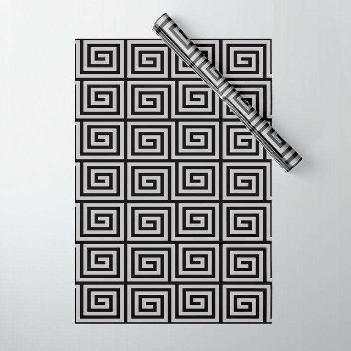 Greek Key Pattern Black and Gray Wrapping Paper Gallery Image 1
