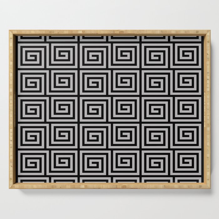 Greek Key Pattern Black and Gray Serving Tray Gallery Image 1