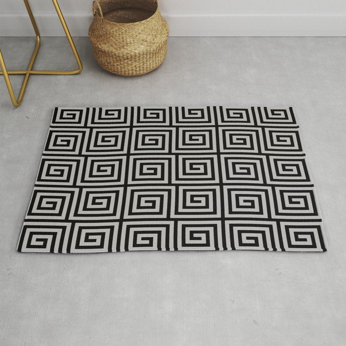 Greek Key Pattern Black and Gray Rug Gallery Image 1