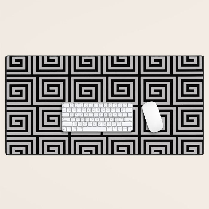 Greek Key Pattern Black and Gray Desk Mat Gallery Image 1