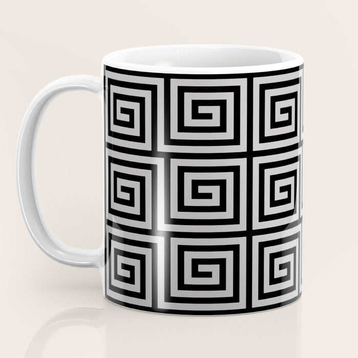 Greek Key Pattern Black and Gray Coffee Mug Gallery Image 3