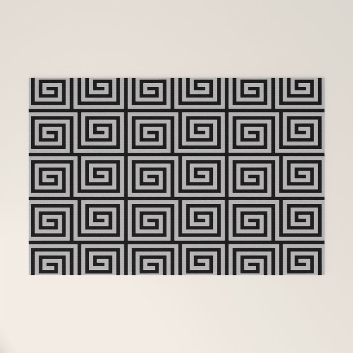 Greek Key Pattern Black and Gray Welcome Mat Gallery Image 1