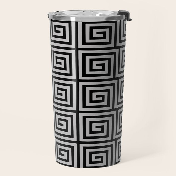 Greek Key Pattern Black and Gray Travel Mug Gallery Image 2